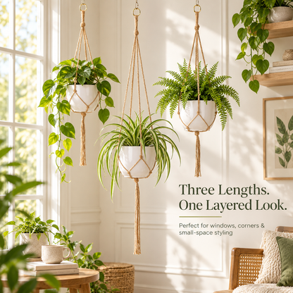 Macrame Plant Hanger Set of 3 – Natural Rope Hanging Planter Holders for 4–10 Inch Pots