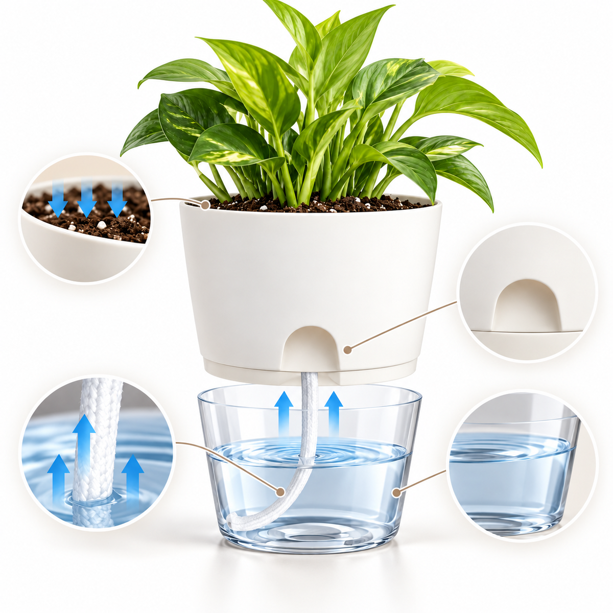 Self-Watering Mini Pots, Set of 6 – 4 Inch Double-Layer Planters for Herbs, Cuttings and Small Houseplants