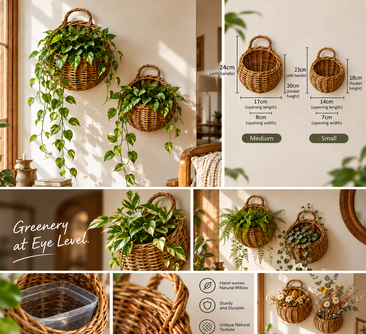 Woven wall planter basket set overview with sizes and styling ideas