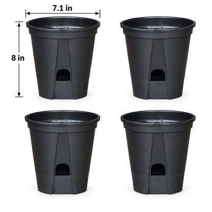 Set of 4 matte black 7.1 inch self-watering pots