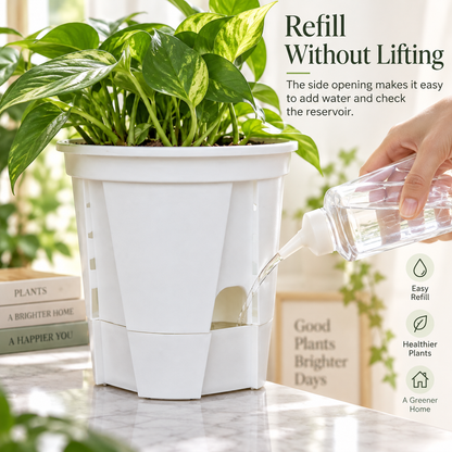 Self-Watering Plant Pots with Drainage – Indoor Planter Set with Water Reservoir, 7 Inch Set of 4 or 8 Inch Set of 3