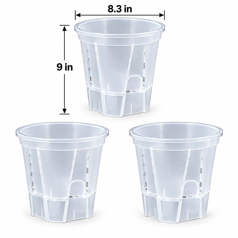 Set of 3 clear 8.3 inch self-watering pots