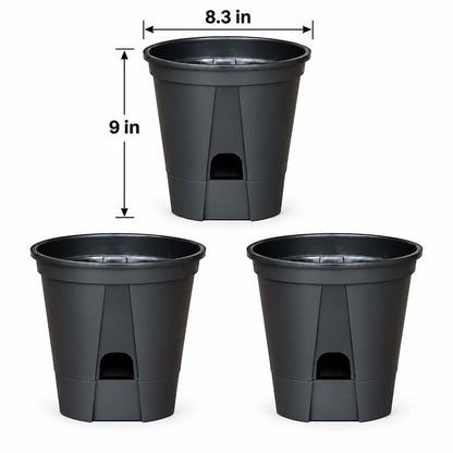 Set of 3 matte black 8.3 inch self-watering pots