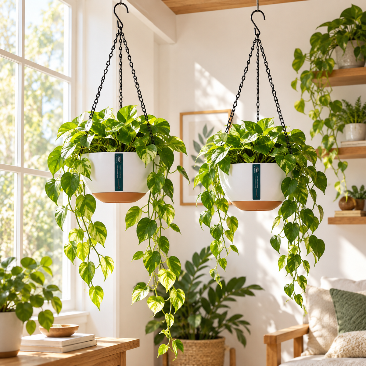 Self-Watering Hanging Planters, Set of 2 – 10 Inch Indoor Outdoor Hanging Pots with Water Reservoir