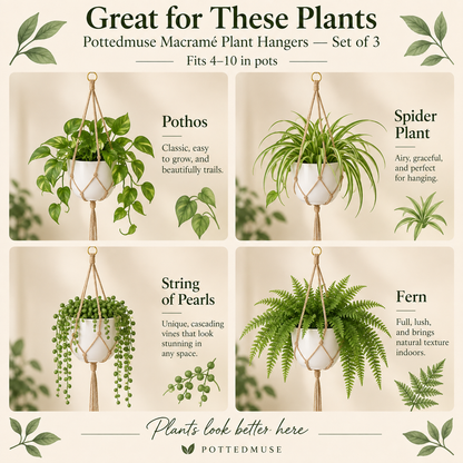 Macrame Plant Hanger Set of 3 – Natural Rope Hanging Planter Holders for 4–10 Inch Pots